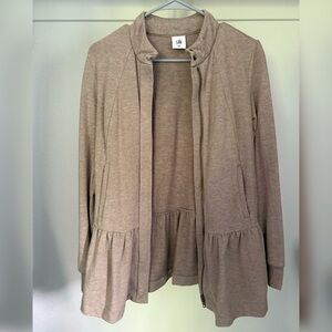 cabi Dark Beige Sweater Jacket with Ruffled Peplum